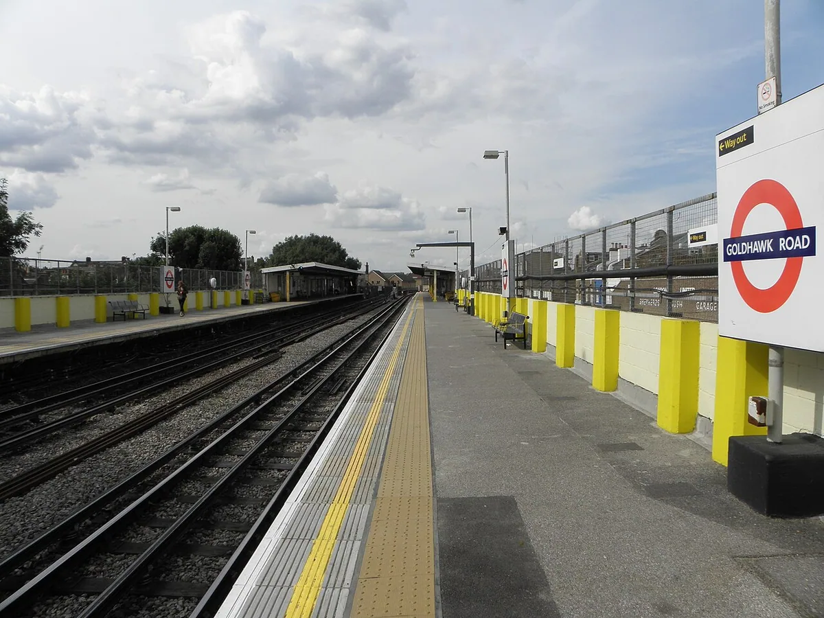 Goldhawk Road tube station looking eastbound (actually north here) in 2012.