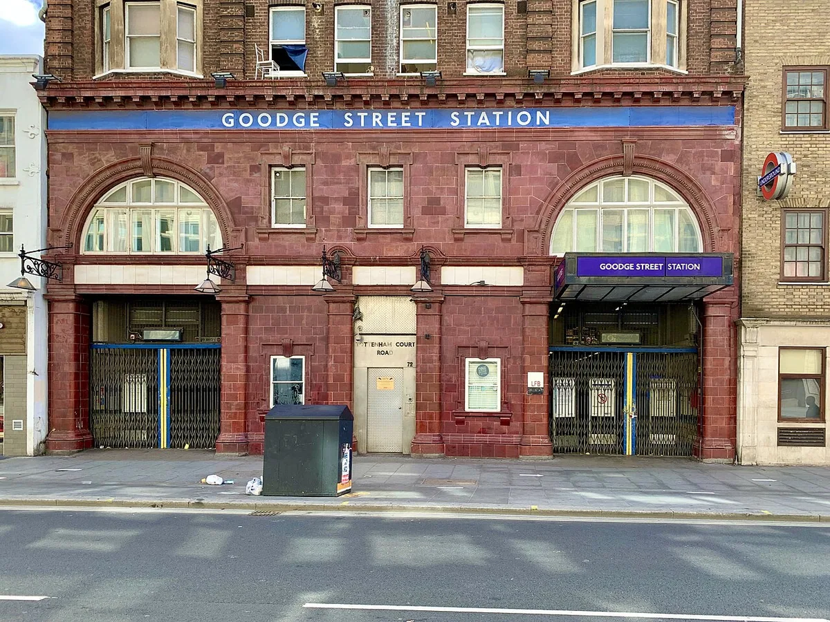 Frontal view of the entrance of Goodge Street tube station Taken during my Northern Line Tube Walk .