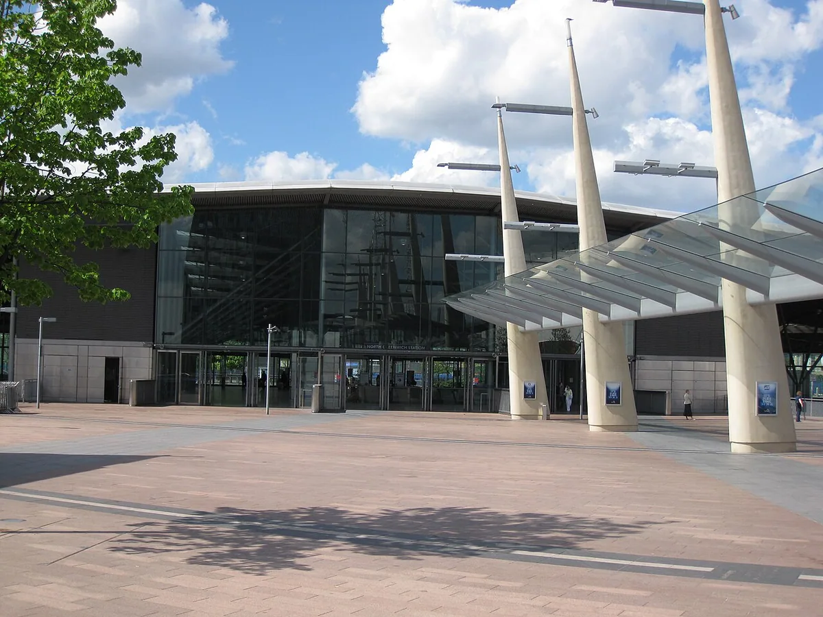 North Greenwich tube station from Peninsula Square