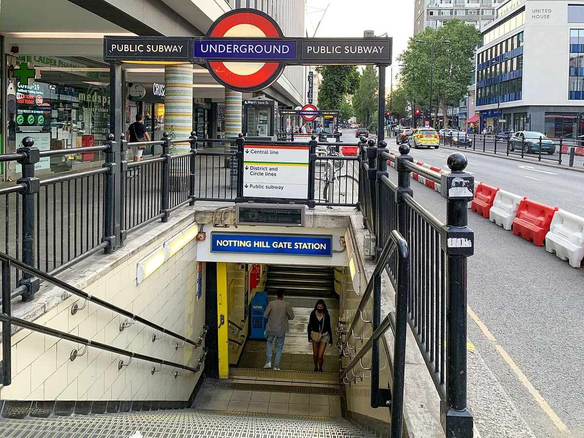 Southern entrance to Notting Hill Gate tube station. Taken during my Circle Line Tube Walk .