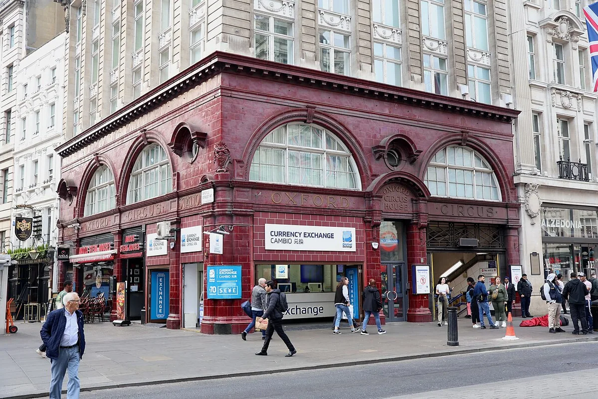 Oxford Circus Underground Station (Central, Bakerloo and Victoria Lines), 12 April 2024.