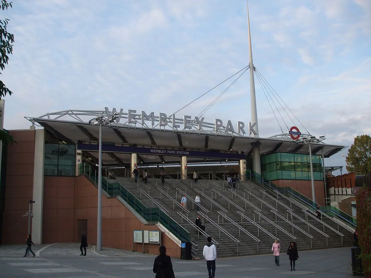 Wembley Park tube station new entrance facing south, towards Wembley Stadium